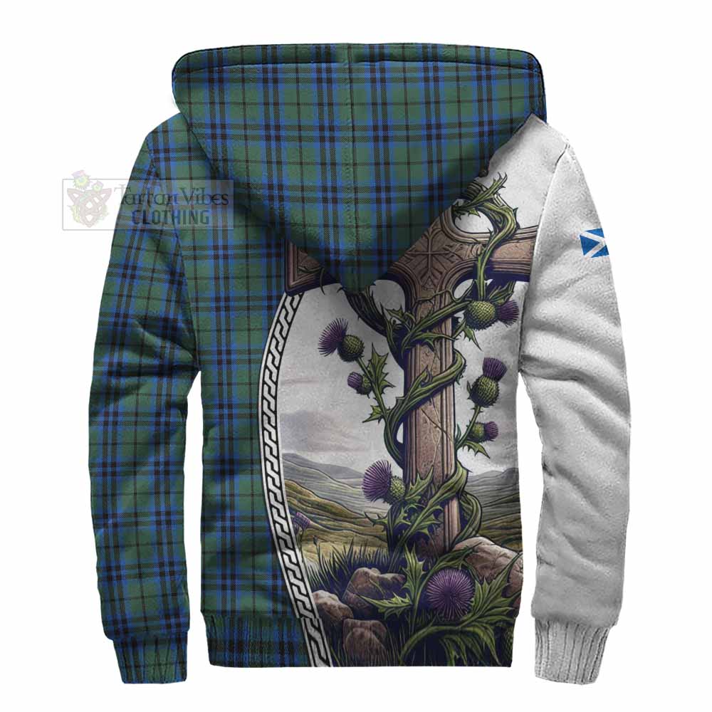 Tartan Vibes Clothing Keith Tartan Sherpa Hoodie with Family Crest and St. Andrew's Cross Accented by Thistle Vines