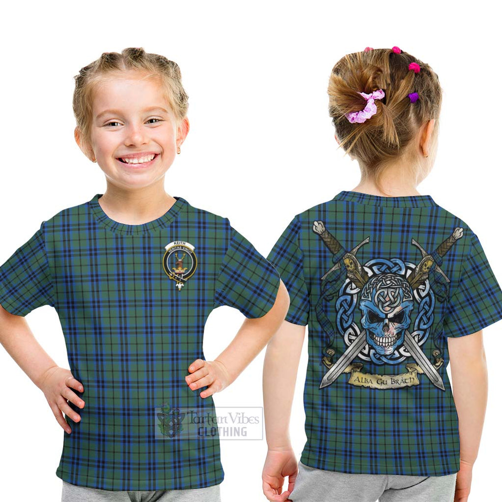 Tartan Vibes Clothing Keith Tartan Kid T-Shirt with Family Crest Celtic Skull Style