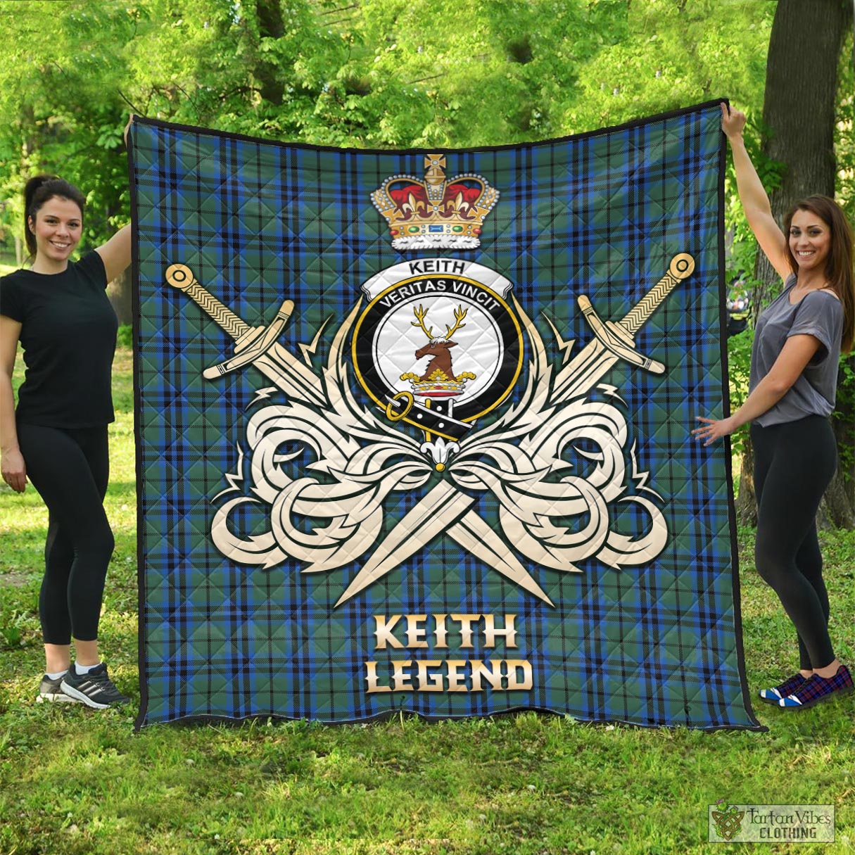 Tartan Vibes Clothing Keith Tartan Quilt with Clan Crest and the Golden Sword of Courageous Legacy