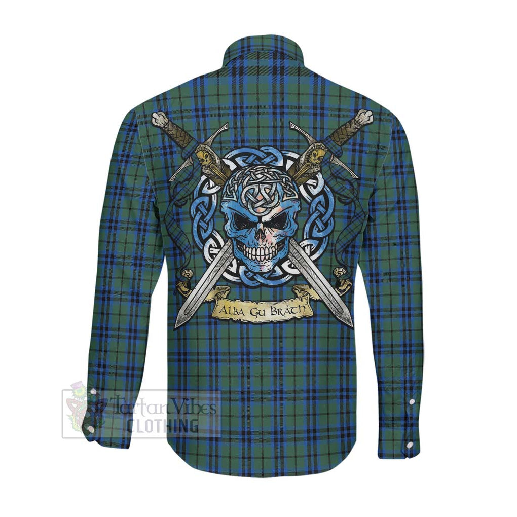 Tartan Vibes Clothing Keith Tartan Long Sleeve Button Shirt with Family Crest Celtic Skull Style