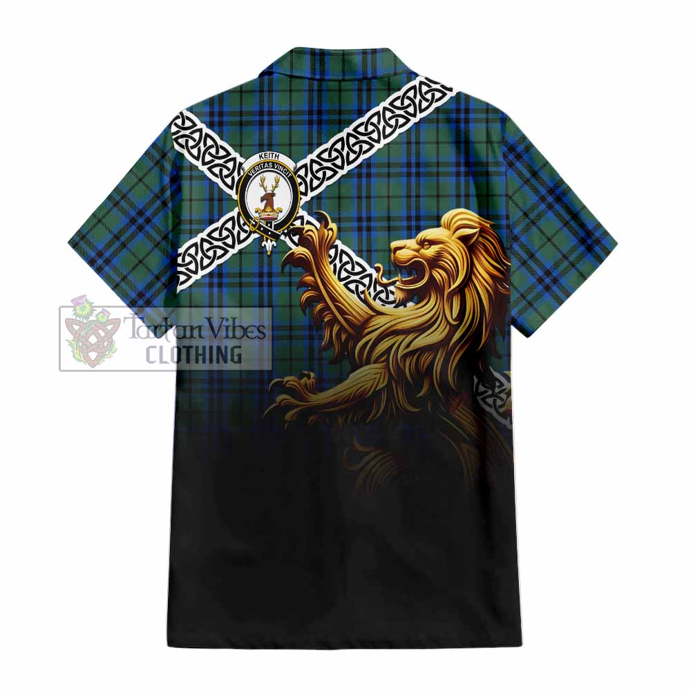 Keith Crest Tartan Hawaiian Shirt with Golden Lion Emblem Celtic Style - Tartan Vibes Clothing