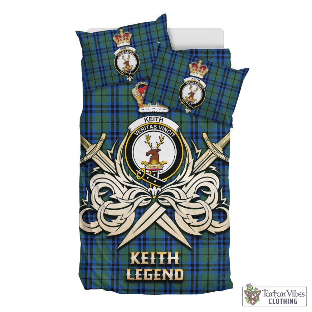 Tartan Vibes Clothing Keith Tartan Bedding Set with Clan Crest and the Golden Sword of Courageous Legacy