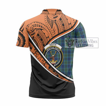 Keith Crest Tartan Zipper Polo Shirt with Polynesian Vibes Style - Orange Version