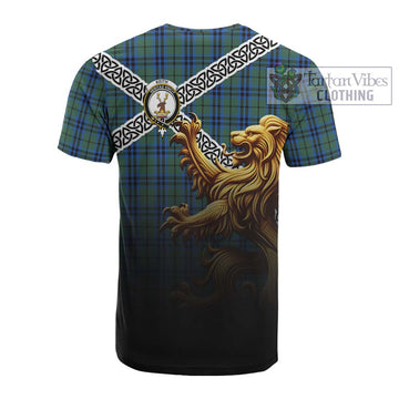 Keith Crest Tartan Cotton T-shirt with Golden Lion Emblem Celtic Style - Tartan Vibes Clothing