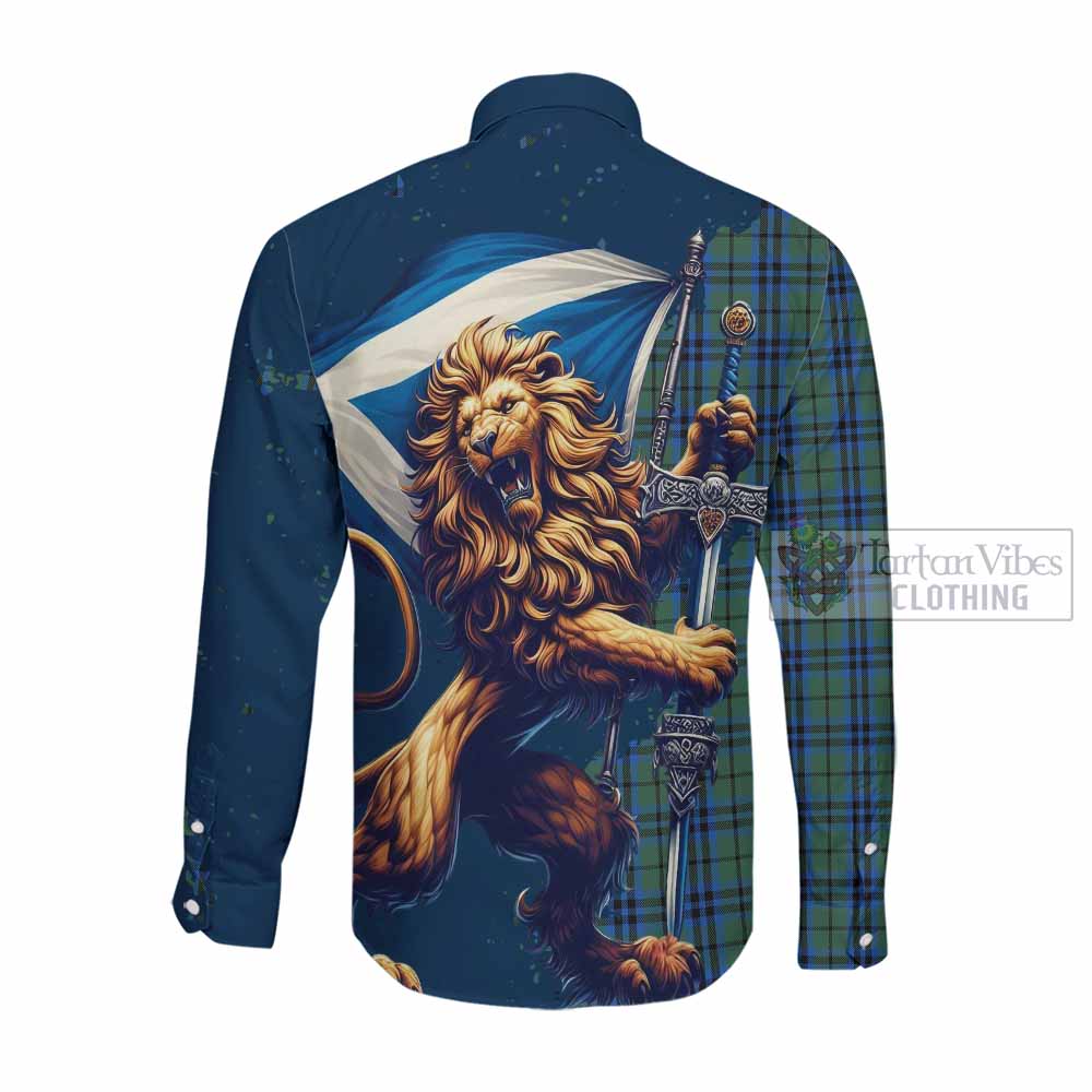 Tartan Vibes Clothing Keith Tartan Family Crest Long Sleeve Button Shirt with Scottish Majestic Lion