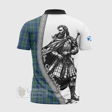 Keith Tartan Clan Crest Zipper Polo Shirt with Highlander Warrior Celtic Style