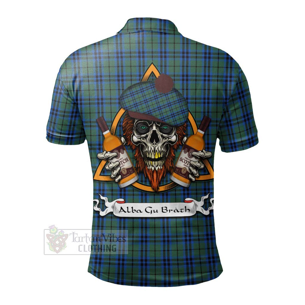 Tartan Vibes Clothing Keith Tartan Polo Shirt with Family Crest and Bearded Skull Holding Bottles of Whiskey