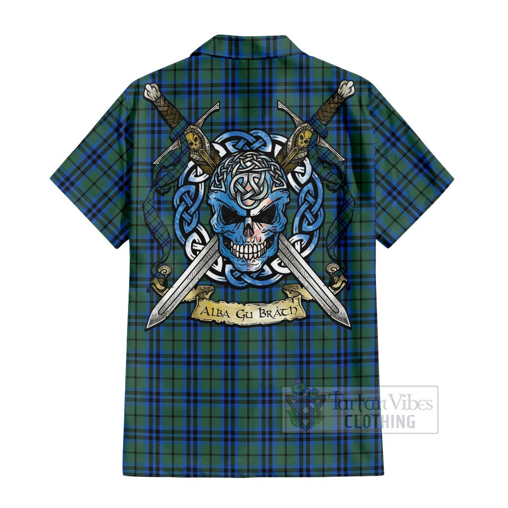 Tartan Vibes Clothing Keith Tartan Short Sleeve Button Shirt with Family Crest Celtic Skull Style