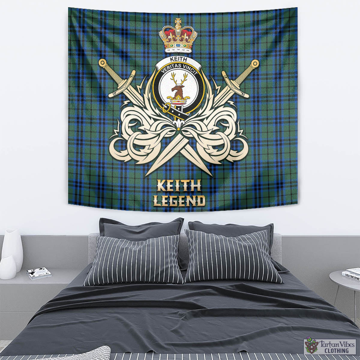 Tartan Vibes Clothing Keith Tartan Tapestry with Clan Crest and the Golden Sword of Courageous Legacy