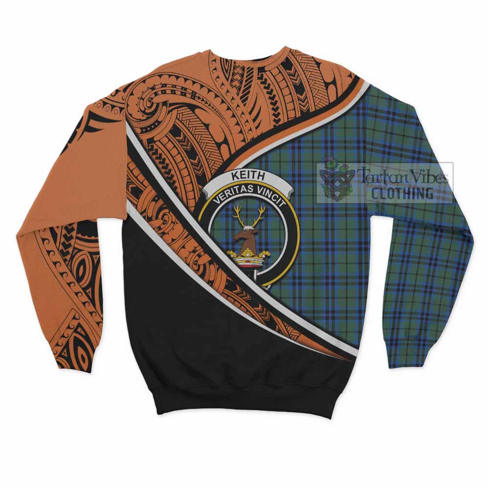 Tartan Vibes Clothing Keith Crest Tartan Sweatshirt with Maori Tattoo Style - Orange Version