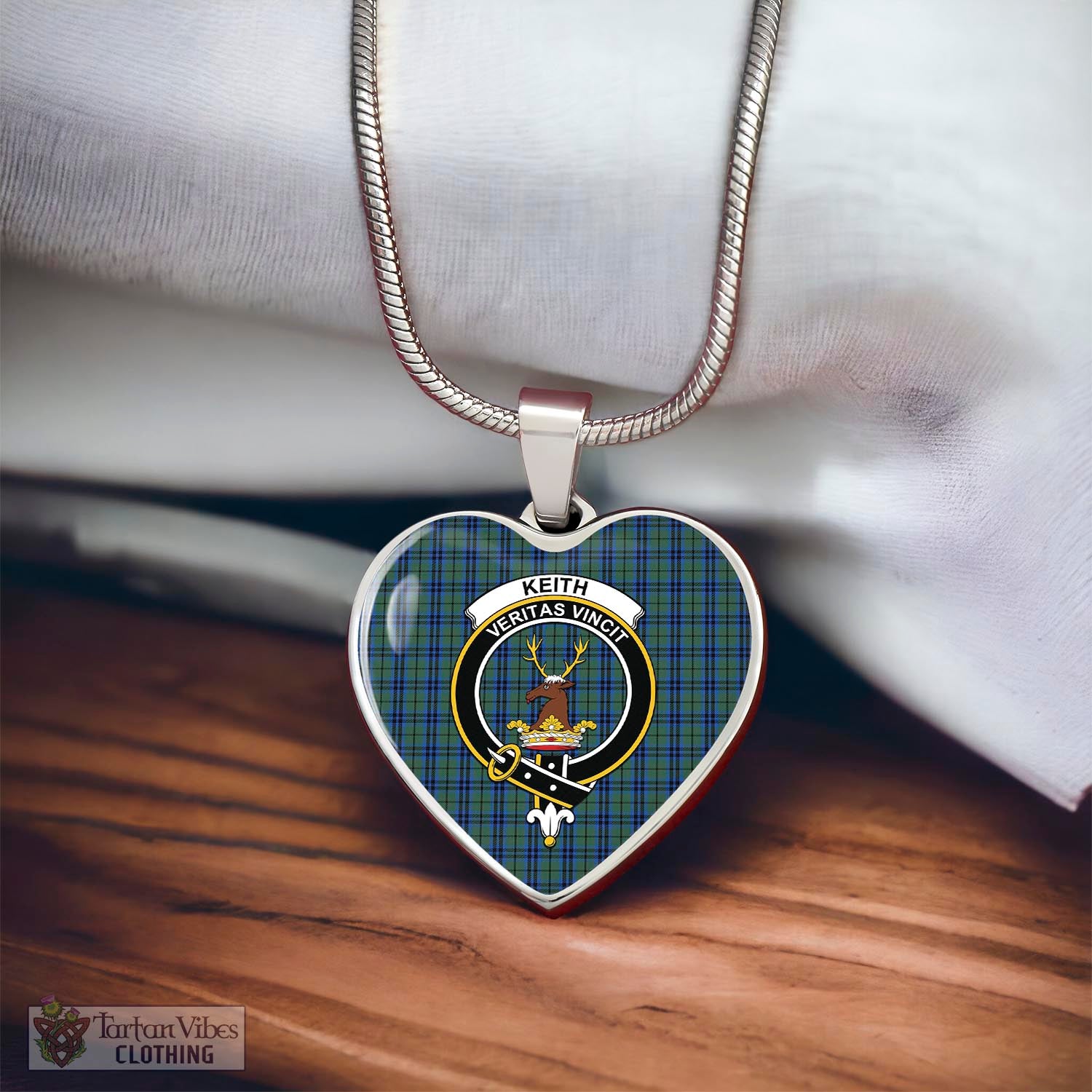 Tartan Vibes Clothing Keith Tartan Heart Necklace with Family Crest