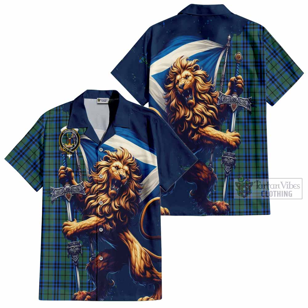 Tartan Vibes Clothing Keith Tartan Family Crest Short Sleeve Button Shirt with Scottish Majestic Lion