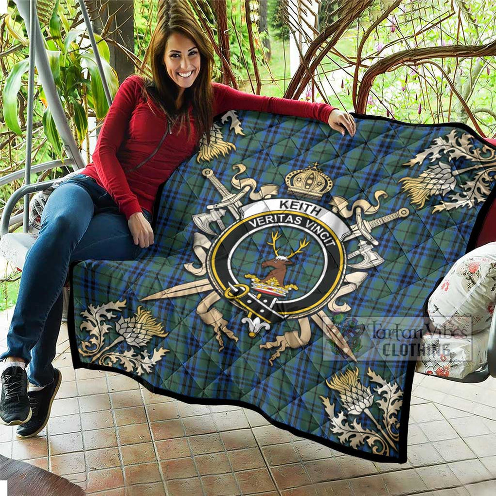 Tartan Vibes Clothing Keith Tartan Quilt with Family Crest and Scottish Golden Courage Shield