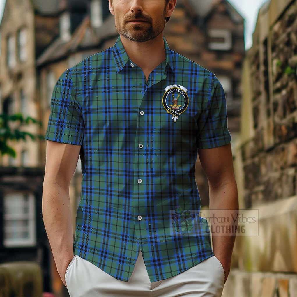 Tartan Vibes Clothing Keith Tartan Short Sleeve Button Shirt with Family Crest Celtic Skull Style