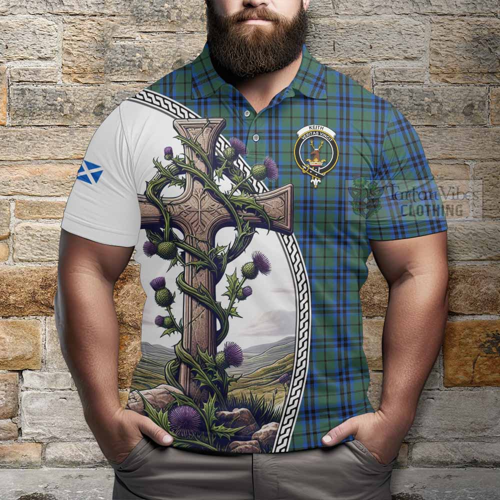 Tartan Vibes Clothing Keith Tartan Polo Shirt with Family Crest and St. Andrew's Cross Accented by Thistle Vines