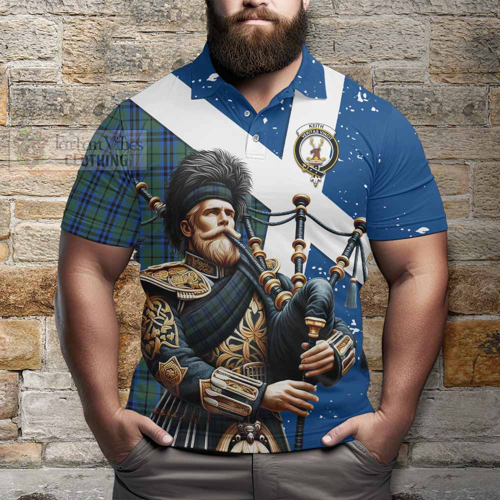 Tartan Vibes Clothing Keith Tartan Polo Shirt with Family Crest Scottish Bagpiper Vibes