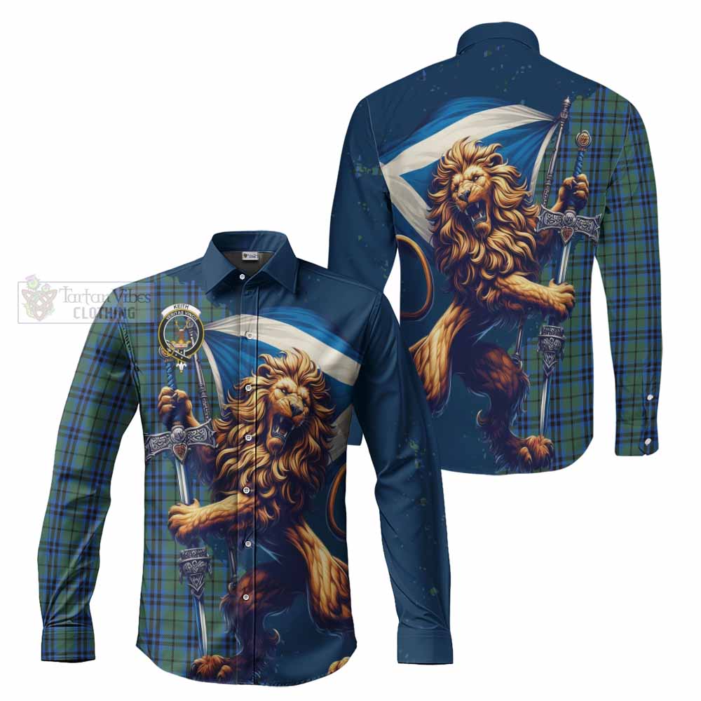 Tartan Vibes Clothing Keith Tartan Family Crest Long Sleeve Button Shirt with Scottish Majestic Lion