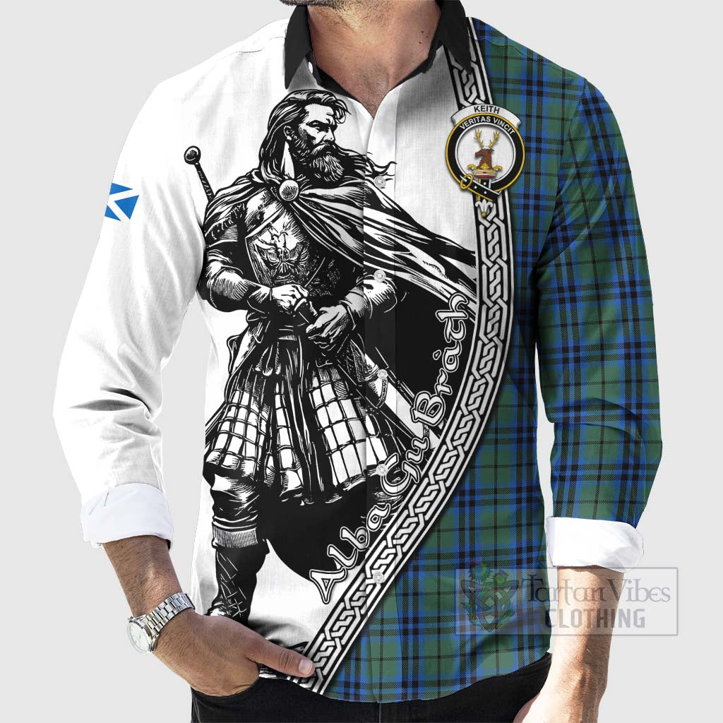 Tartan Vibes Clothing Keith Tartan Clan Crest Long Sleeve Button Shirt with Highlander Warrior Celtic Style