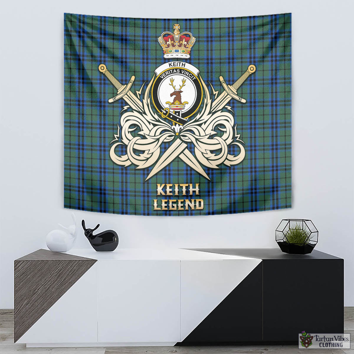 Tartan Vibes Clothing Keith Tartan Tapestry with Clan Crest and the Golden Sword of Courageous Legacy