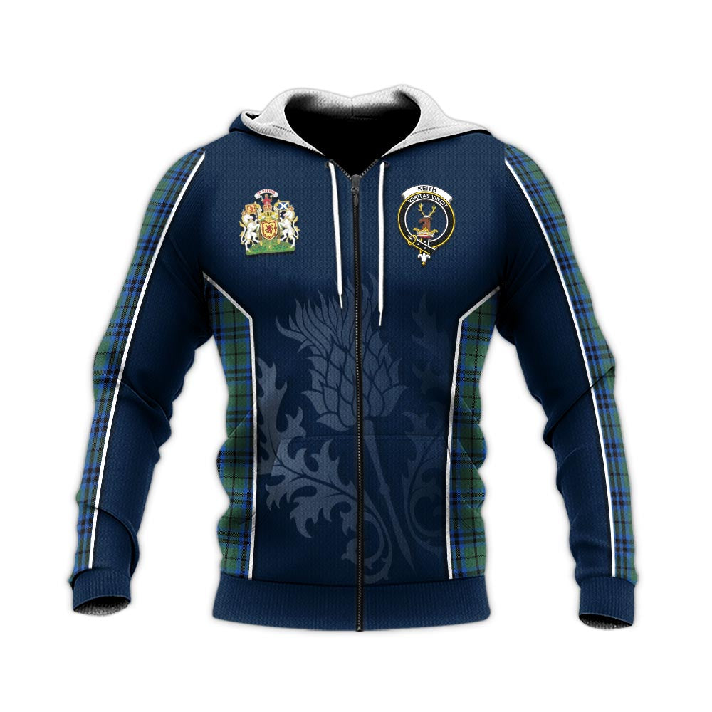 Tartan Vibes Clothing Keith Tartan Knitted Hoodie with Family Crest and Scottish Thistle Vibes Sport Style