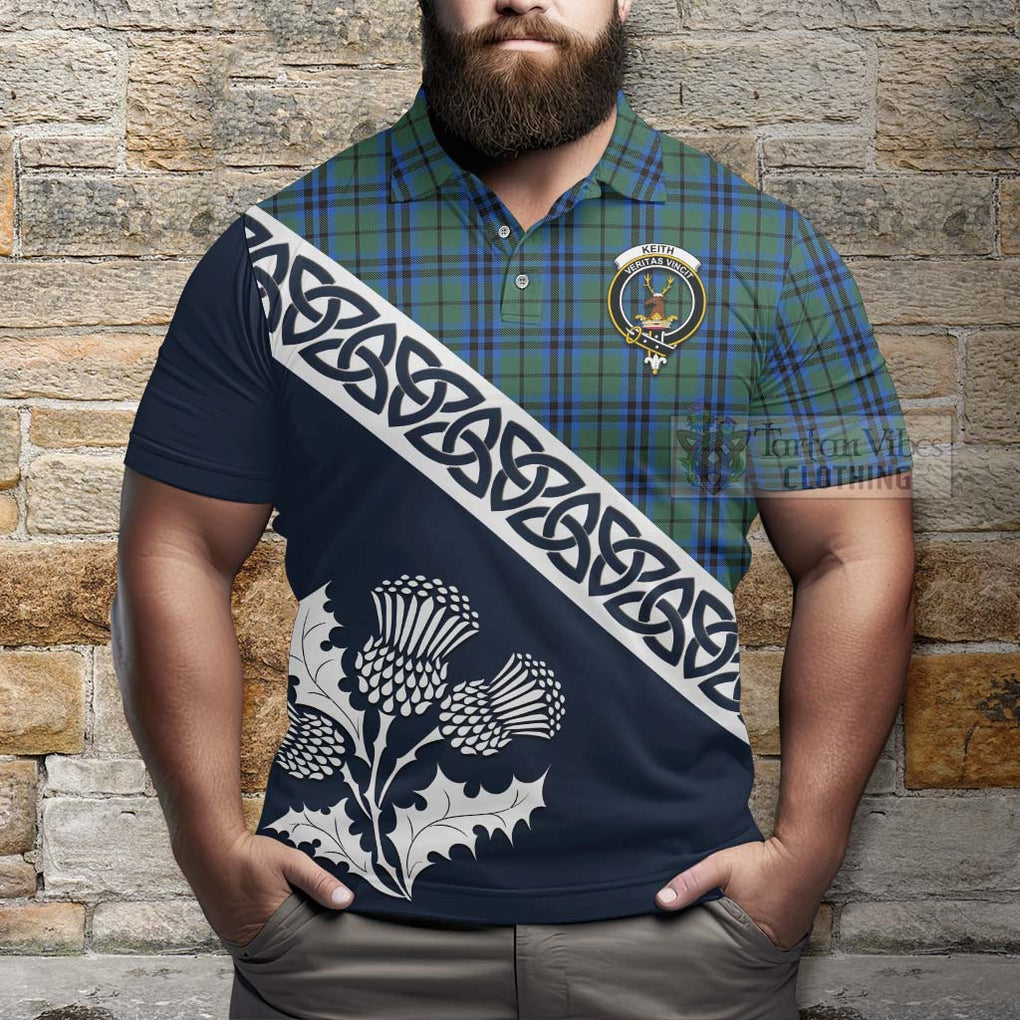 Keith Tartan Polo Shirt Featuring Thistle and Scotland Map