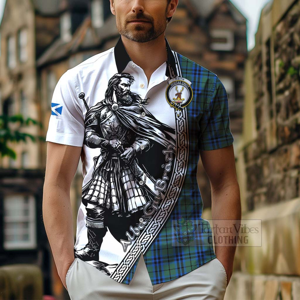 Tartan Vibes Clothing Keith Tartan Clan Crest Short Sleeve Button Shirt with Highlander Warrior Celtic Style