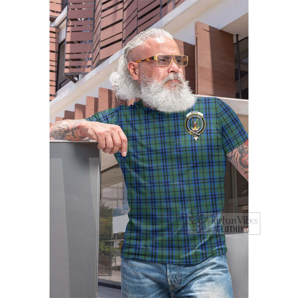 Tartan Vibes Clothing Keith Tartan Cotton T-shirt with Family Crest and Bearded Skull Holding Bottles of Whiskey