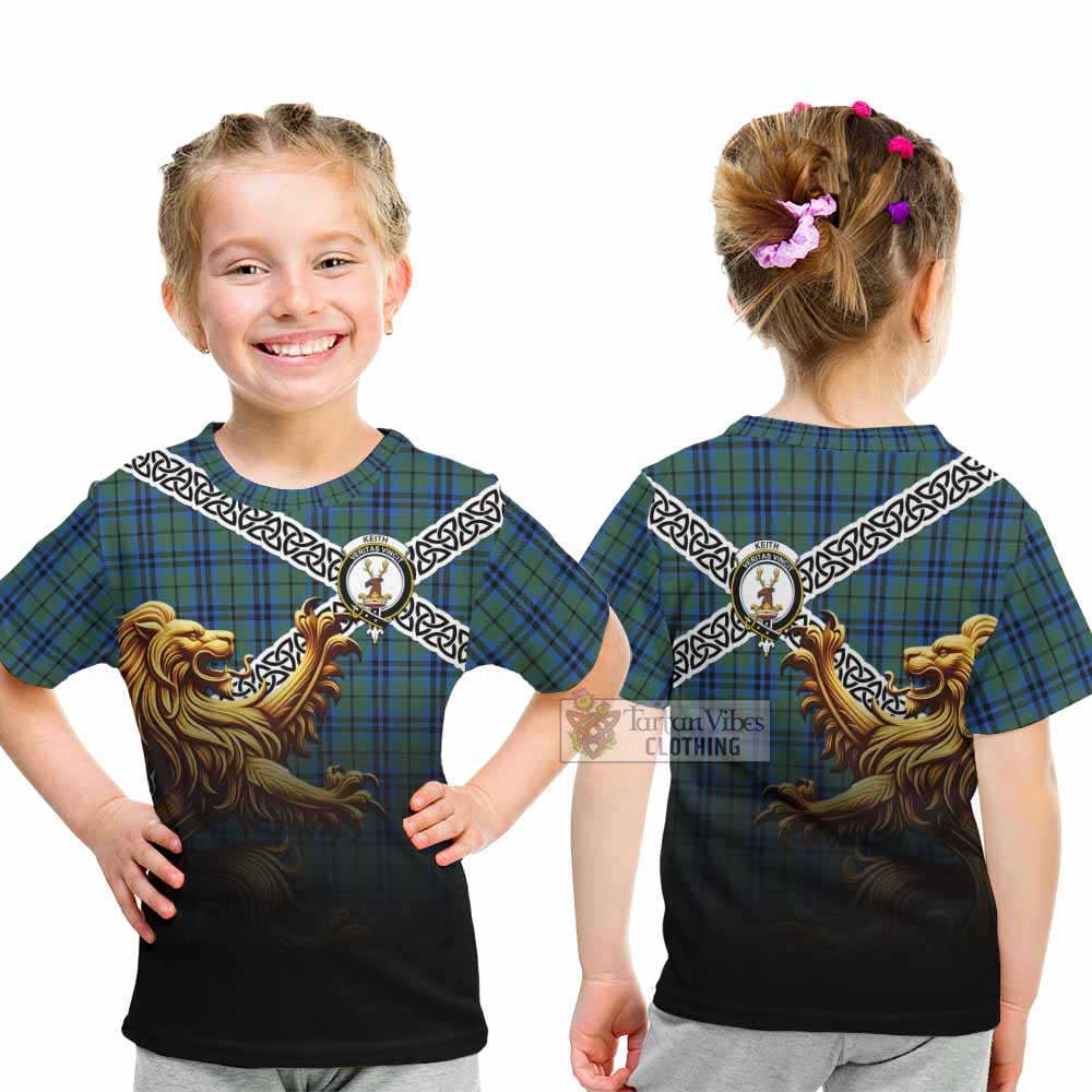 Keith Crest Tartan Kid T-Shirt with Golden Lion Emblem Celtic Style - Tartan Vibes Clothing