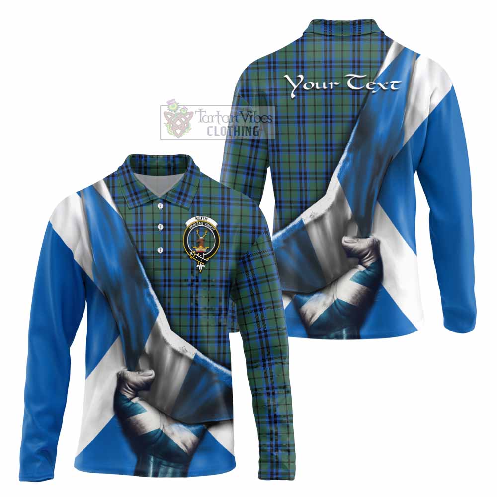 Tartan Vibes Clothing Keith Tartan Long Sleeve Polo Shirt with Family Crest Scotland Patriotic Style