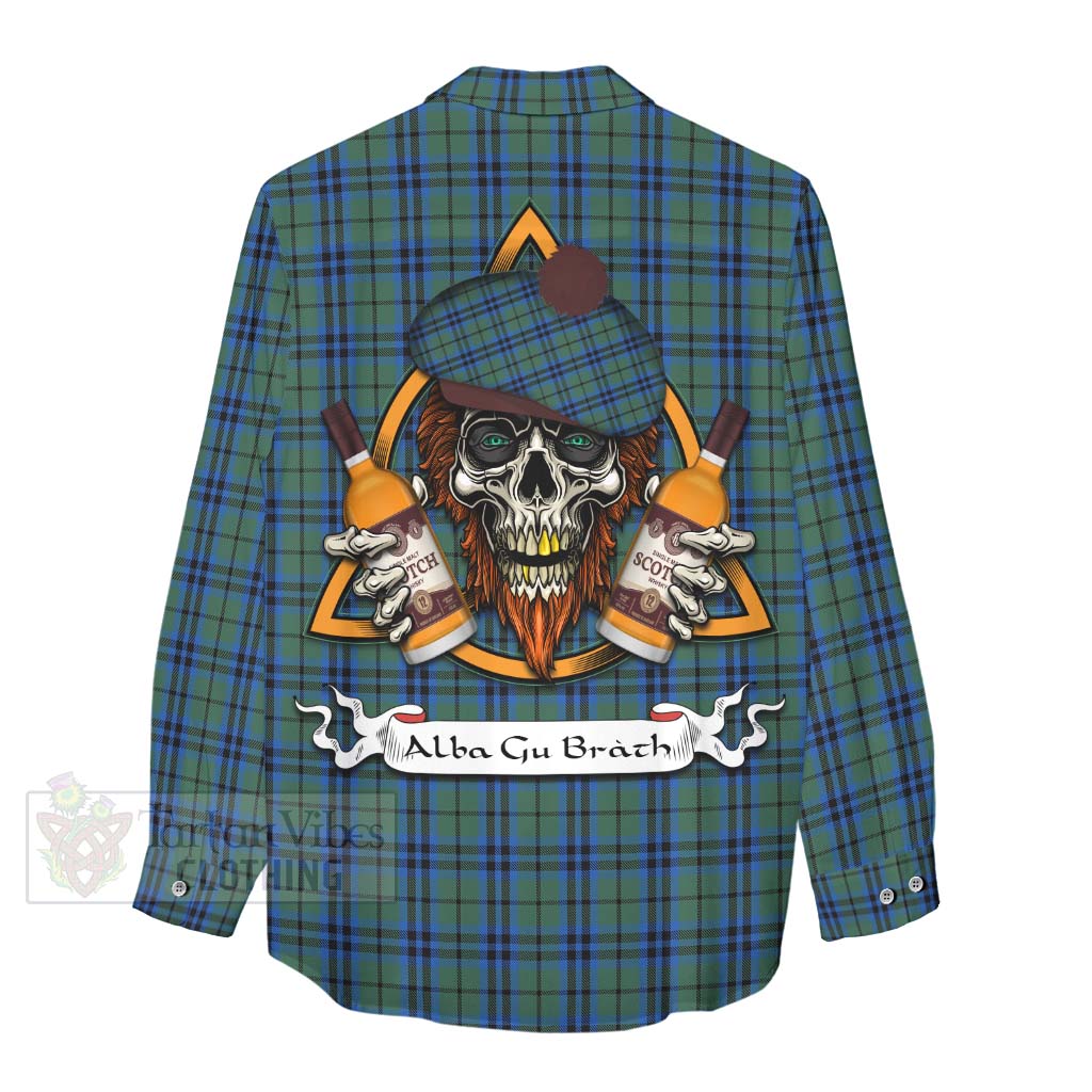 Tartan Vibes Clothing Keith Tartan Women's Casual Shirt with Family Crest and Bearded Skull Holding Bottles of Whiskey