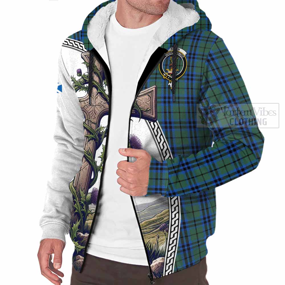 Tartan Vibes Clothing Keith Tartan Sherpa Hoodie with Family Crest and St. Andrew's Cross Accented by Thistle Vines