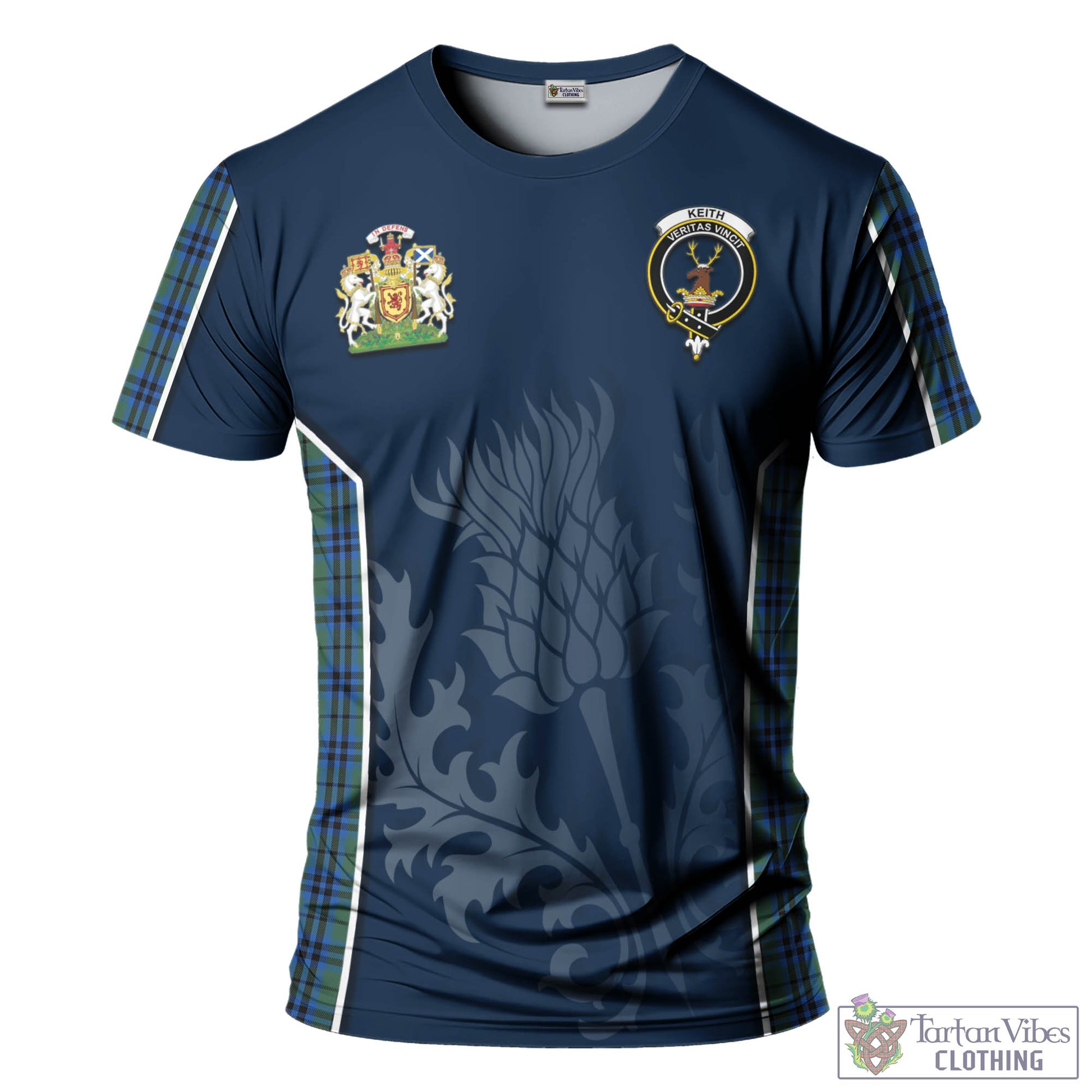 Tartan Vibes Clothing Keith Tartan T-Shirt with Family Crest and Scottish Thistle Vibes Sport Style