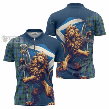 Keith Tartan Family Crest Zipper Polo Shirt with Scottish Majestic Lion