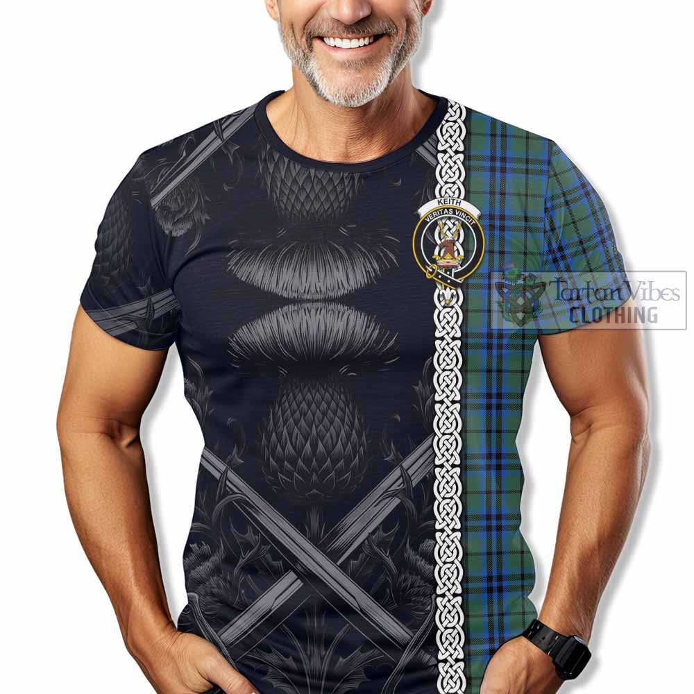 Tartan Vibes Clothing Keith Tartan T-Shirt with Family Crest Cross Sword Thistle Celtic Vibes