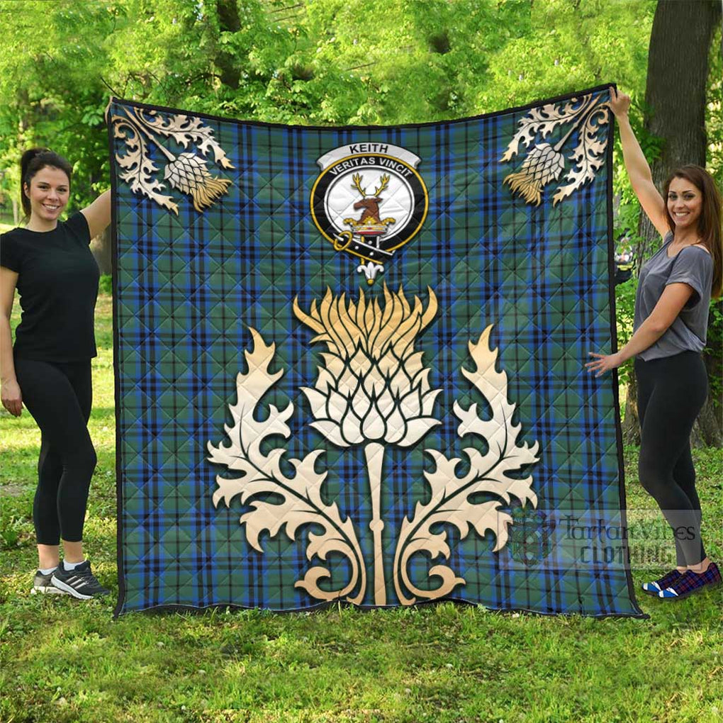 Tartan Vibes Clothing Keith Tartan Quilt with Family Crest and Golden Thistle Style