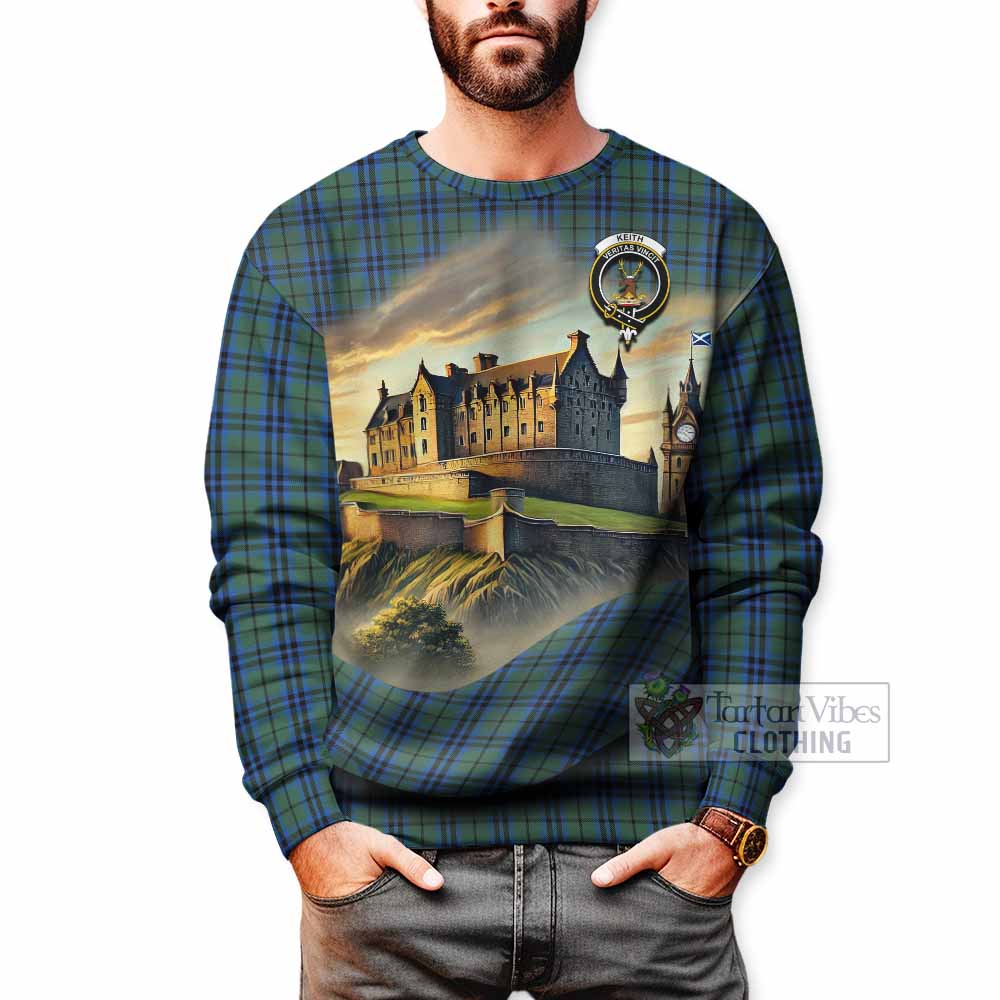 Keith Tartan Family Crest Sweatshirt with Scottish Ancient Castle Style - Tartan Vibes Clothing
