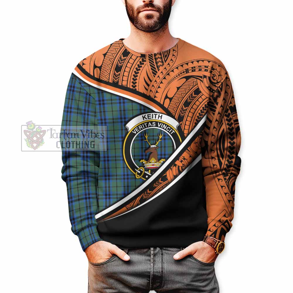 Tartan Vibes Clothing Keith Crest Tartan Sweatshirt with Maori Tattoo Style - Orange Version