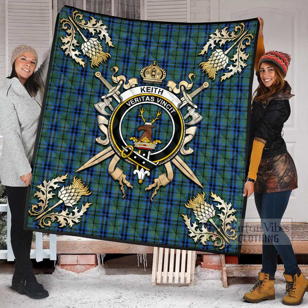 Tartan Vibes Clothing Keith Tartan Quilt with Family Crest and Scottish Golden Courage Shield