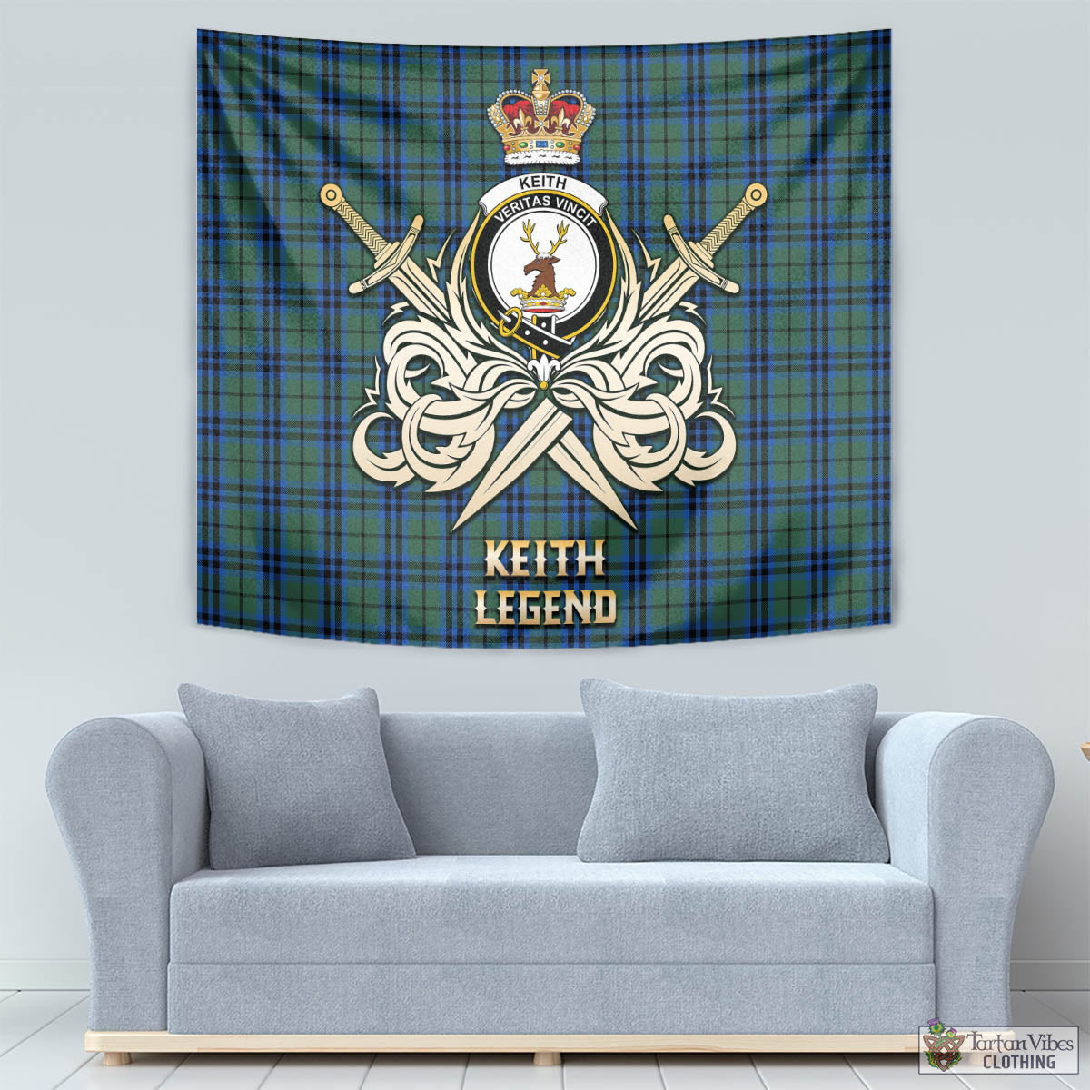 Tartan Vibes Clothing Keith Tartan Tapestry with Clan Crest and the Golden Sword of Courageous Legacy