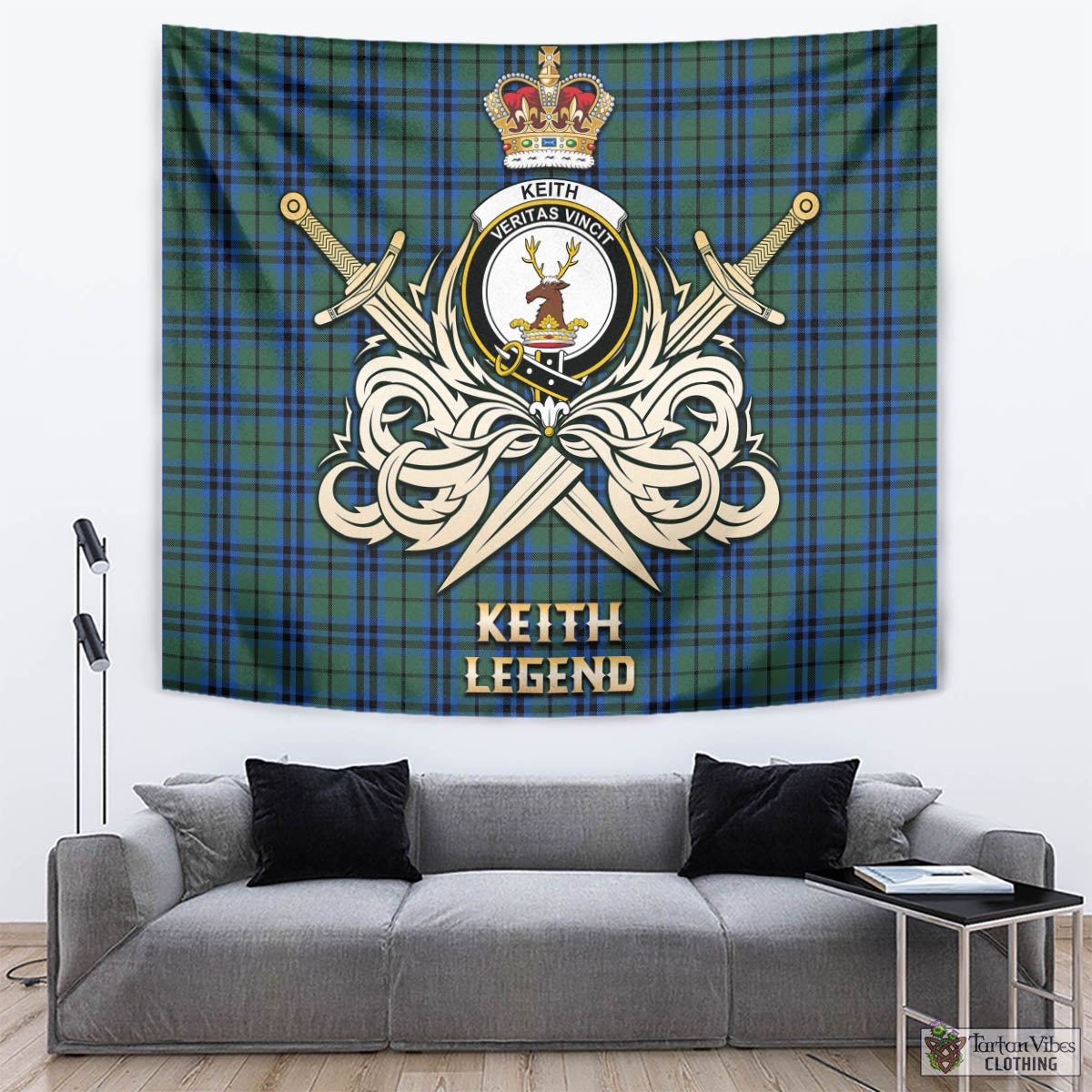 Tartan Vibes Clothing Keith Tartan Tapestry with Clan Crest and the Golden Sword of Courageous Legacy