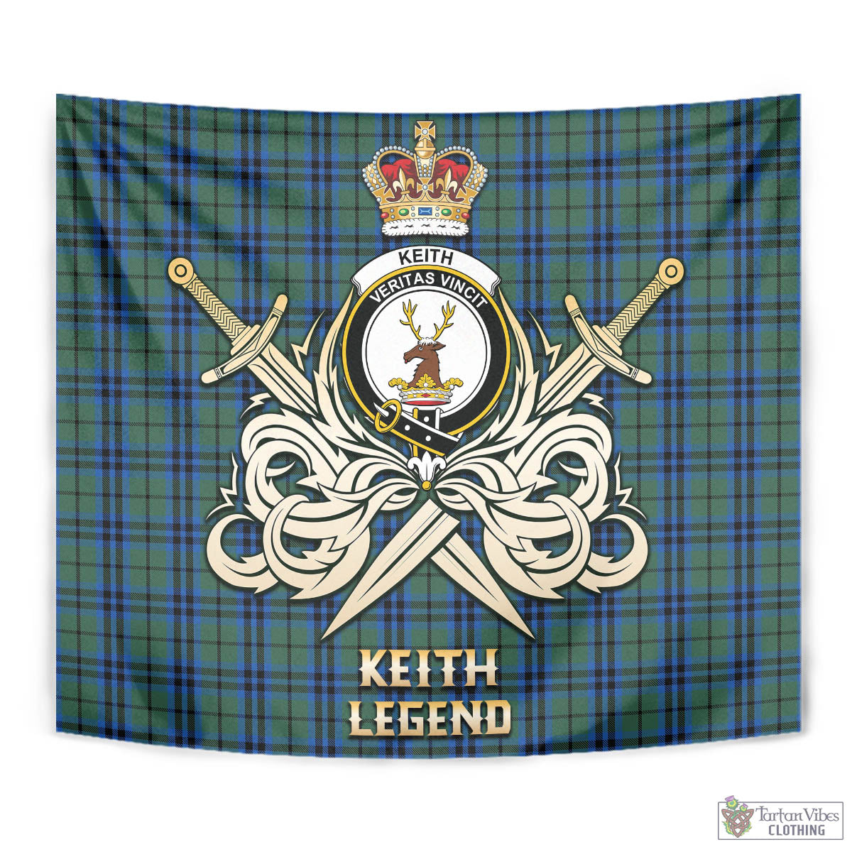 Tartan Vibes Clothing Keith Tartan Tapestry with Clan Crest and the Golden Sword of Courageous Legacy