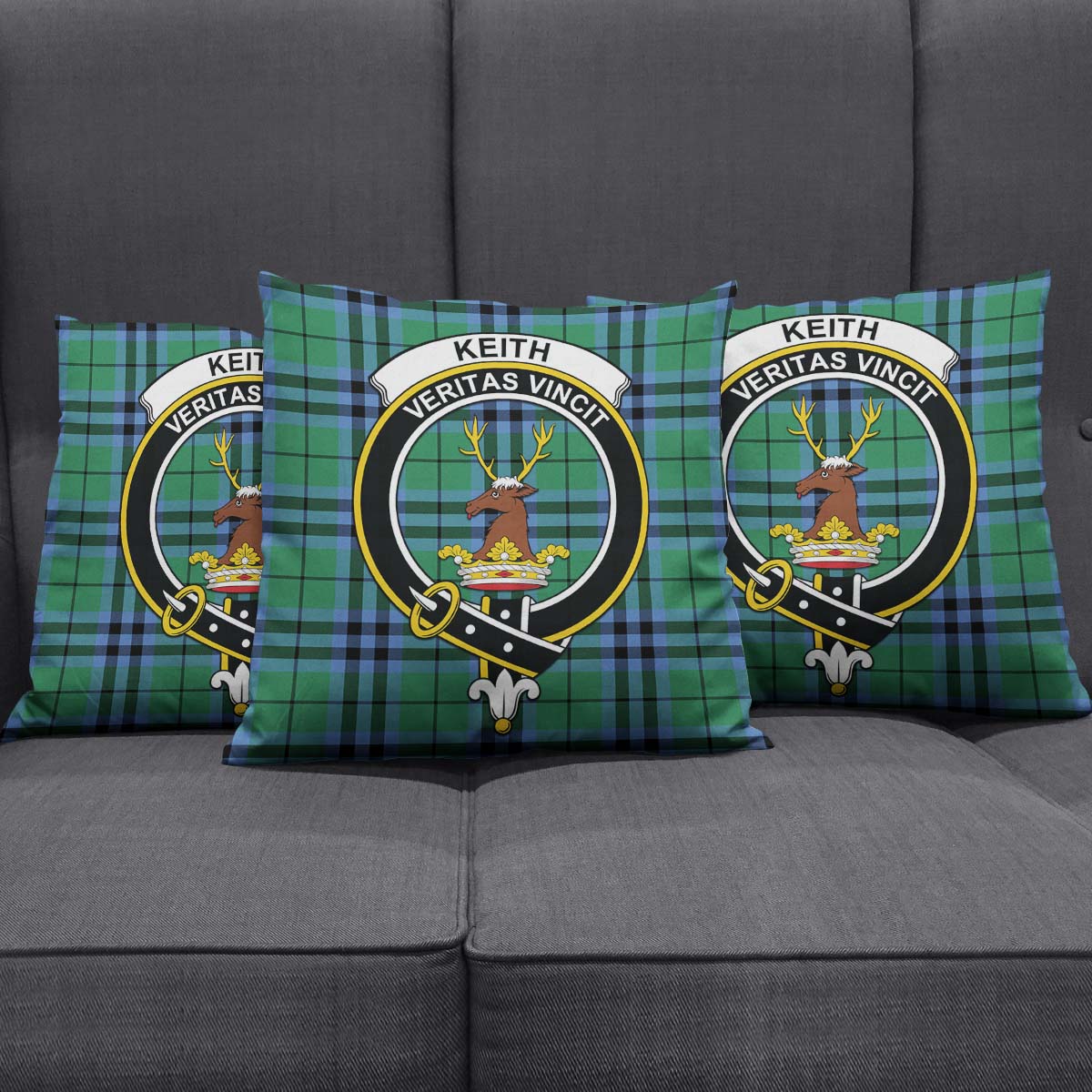 Keith Ancient Tartan Pillow Cover with Family Crest Square Pillow Cover - Tartanvibesclothing