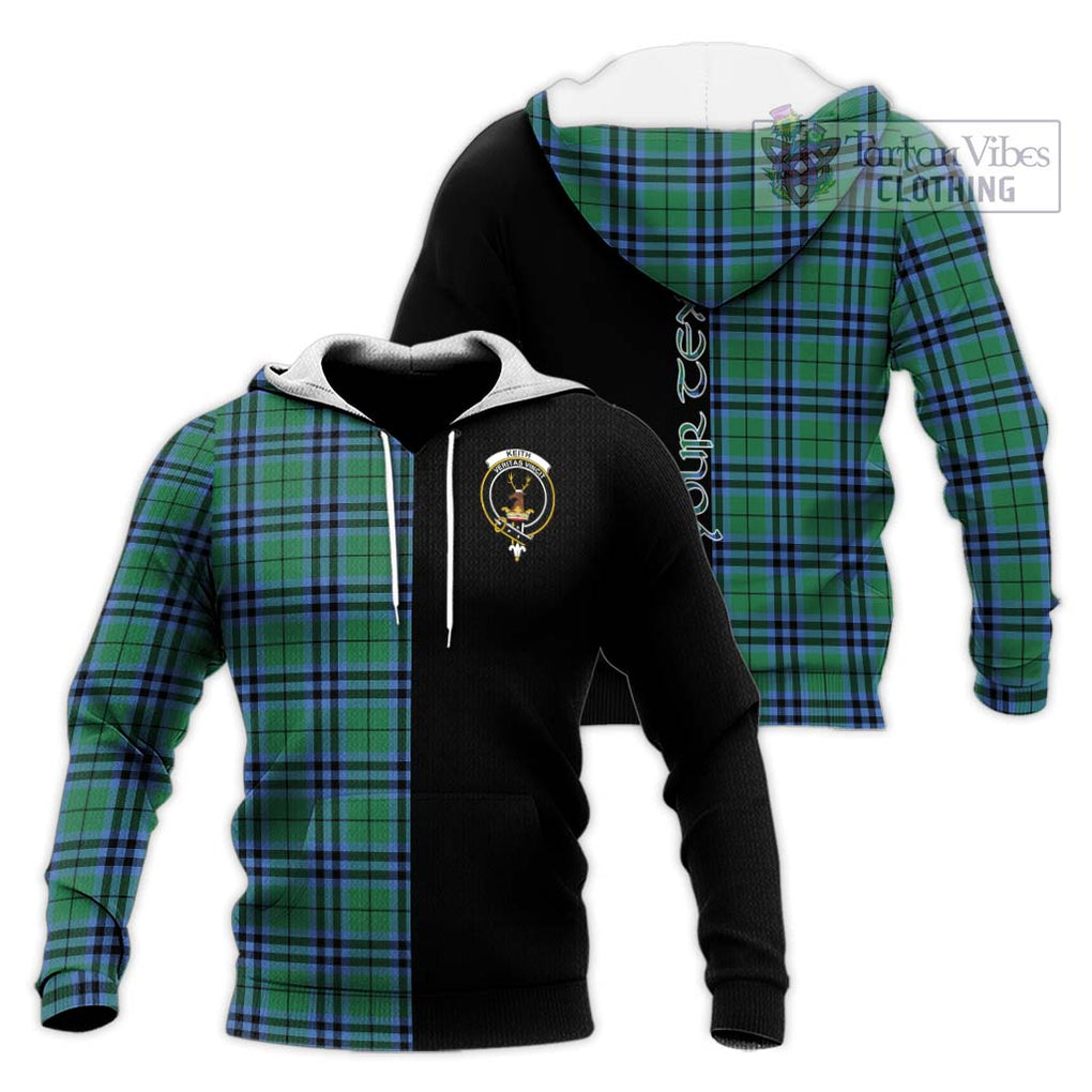 Keith Ancient Tartan Knitted Hoodie with Family Crest and Half Of Me Style Unisex Knitted Pullover Hoodie - Tartanvibesclothing Shop