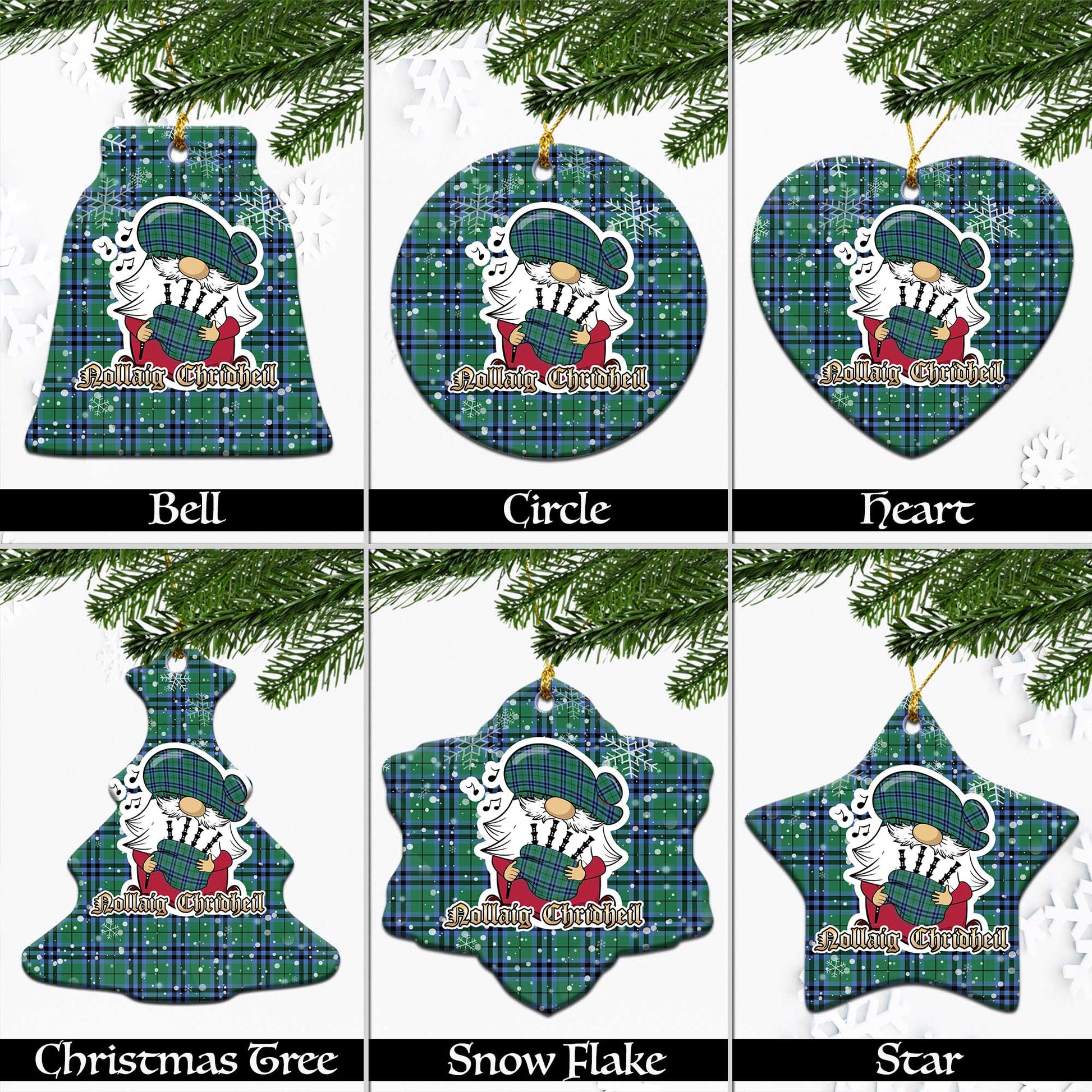 Keith Ancient Tartan Christmas Ornaments with Scottish Gnome Playing Bagpipes Ceramic - Tartanvibesclothing