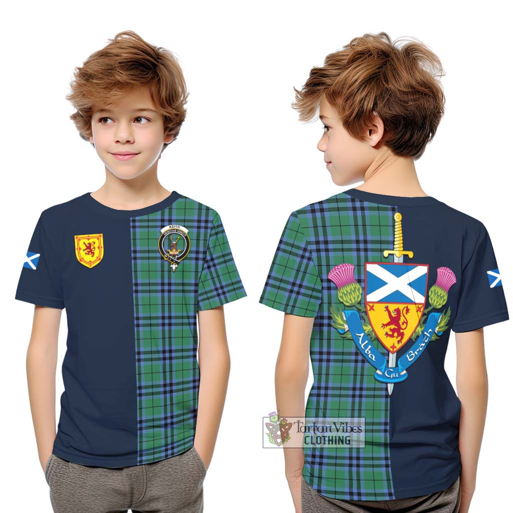 Tartan Vibes Clothing Keith Ancient Tartan Kid T-Shirt with Scottish Lion Royal Arm Half Style