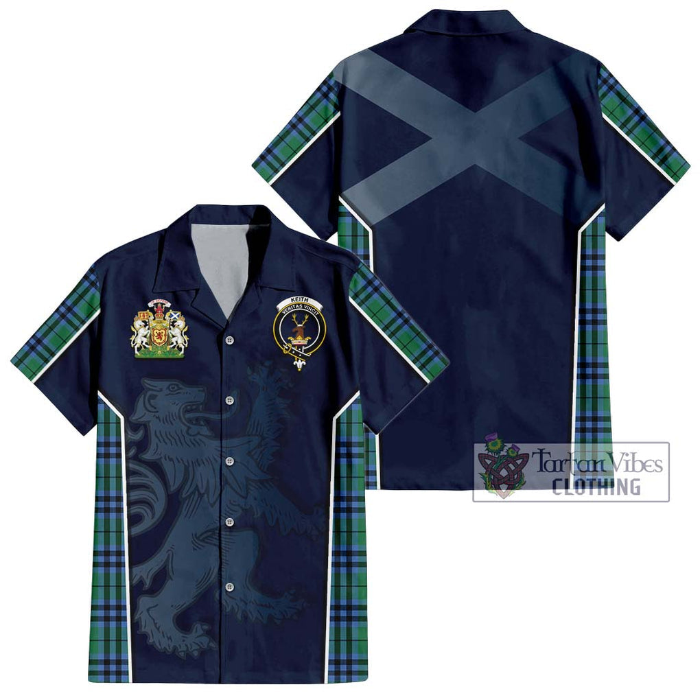 Keith Ancient Tartan Short Sleeve Button Shirt with Family Crest and Lion Rampant Vibes Sport Style Kid - Tartan Vibes Clothing