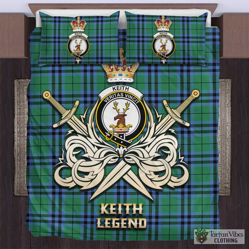 Tartan Vibes Clothing Keith Ancient Tartan Bedding Set with Clan Crest and the Golden Sword of Courageous Legacy