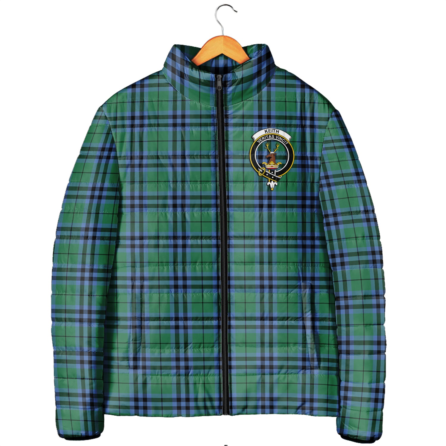 Keith Ancient Tartan Padded Jacket with Family Crest Men's Padded Jacket - Tartan Vibes Clothing