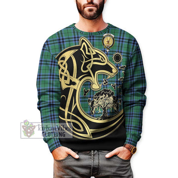 Keith Ancient Tartan Sweatshirt with Family Crest Celtic Wolf Style