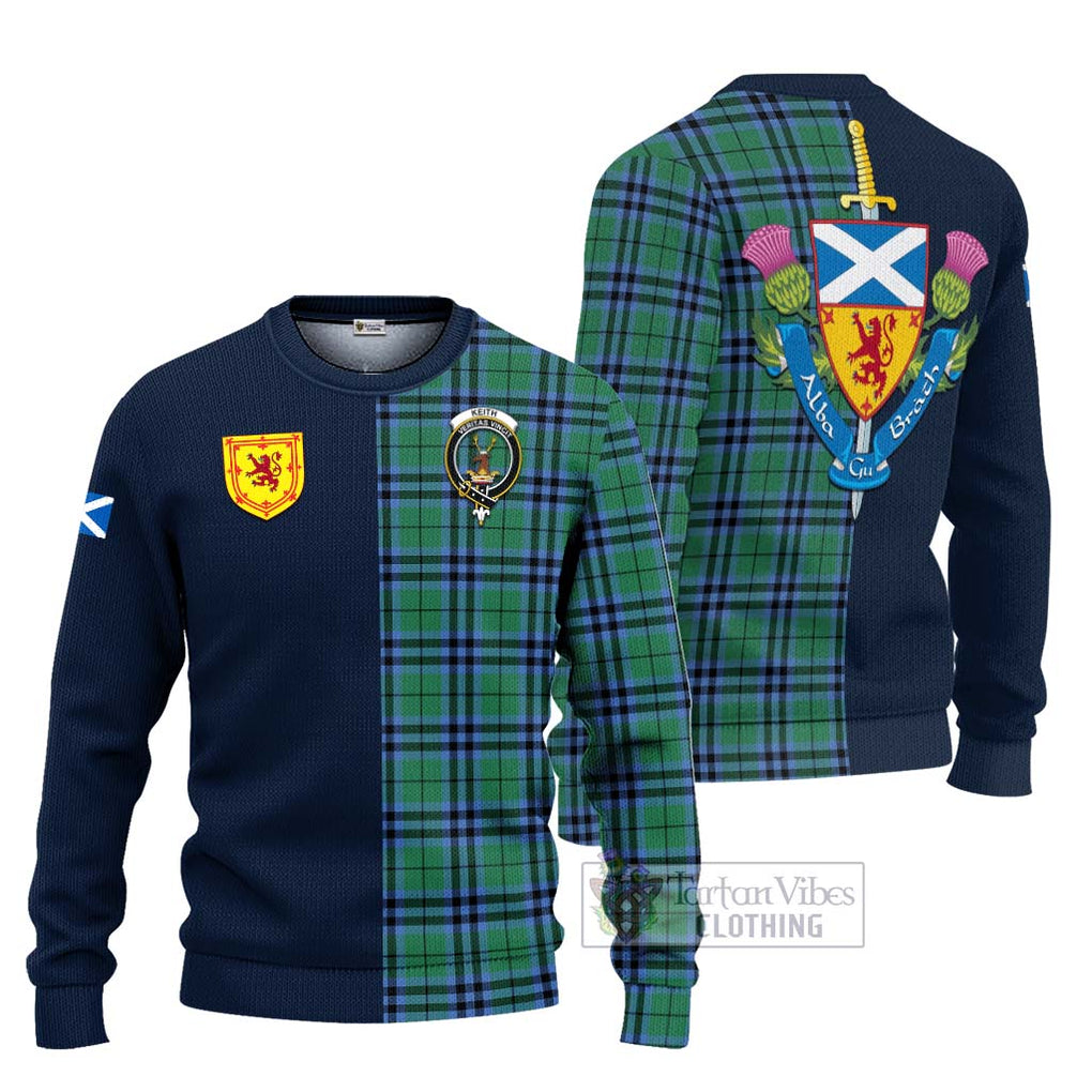 Tartan Vibes Clothing Keith Ancient Tartan Knitted Sweater with Scottish Lion Royal Arm Half Style